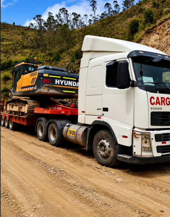 Transporte de Excavadora en Cama Baja